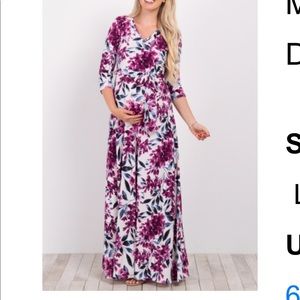 Pink Blush Floral Maternity Maxi Dress Large